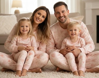 Familiepyjamaset met hartpatroon, bijpassende katoenen nachtkleding