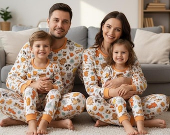 Familiepyjamaset met hartpatroon, bijpassende katoenen nachtkleding