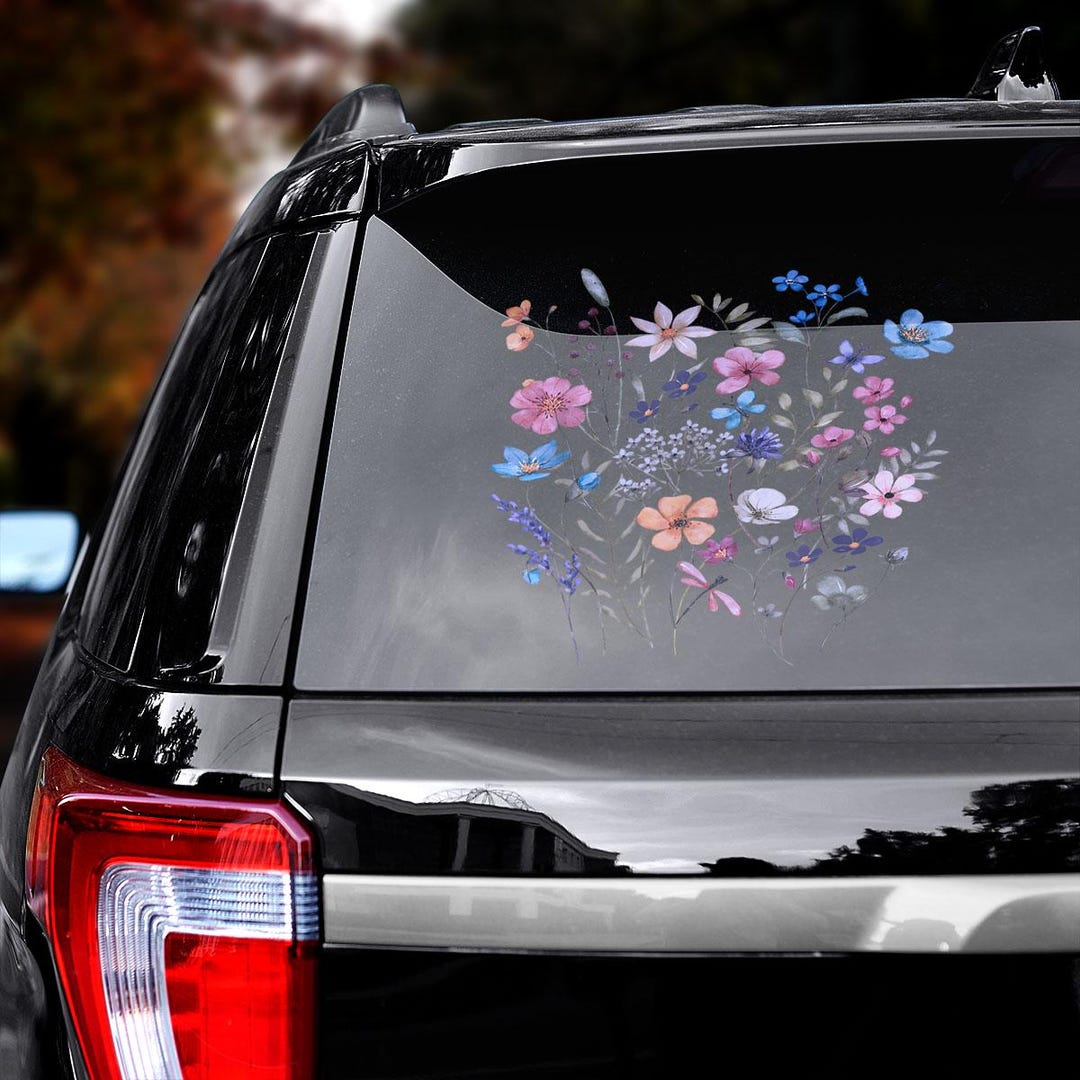Vintage Wildflower Floral Car Sticker, Cottagecore Botanical Vinyl ...