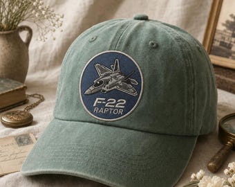 F-22 Raptor Embroidered Cap, Military Aviation Dad Hat, Vintage Fighter Jet Baseball Cap