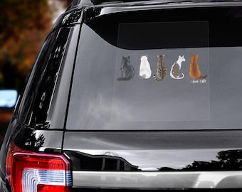 I Love Cats Car Sticker, Cute Cat Lover Vinyl Decal
