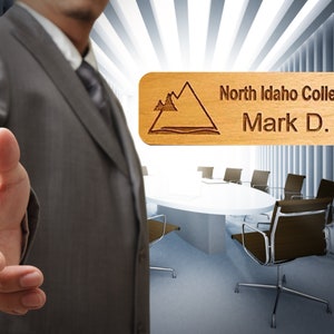 Business Name Tag, Custom Wood Name Badge