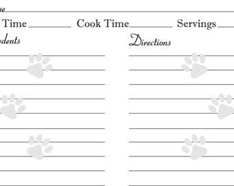 Paw Print Recipe Cards
