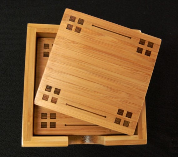 Arts and Crafts Drink Coaster Gift Set, Mission Style, Prairie, Bungalow 4 Square