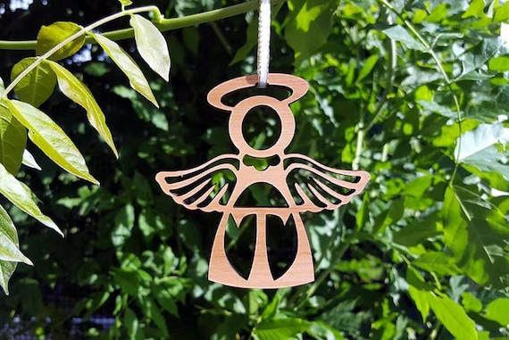 Angel Ornament, Wood Angel Ornament, Initial Ornament, Religious, Christmas Ornament, Christmas Decor