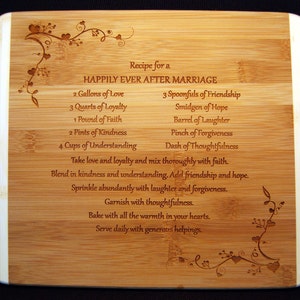 Custom Cutting Board, Recipe for a Happy Marriage, Bridal Shower Gift, Recipe For Love, Marriage Gift