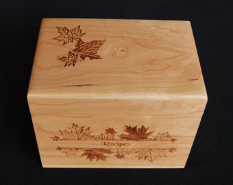 Personalized Recipe Box: Leaf Design, Kitchen Storage