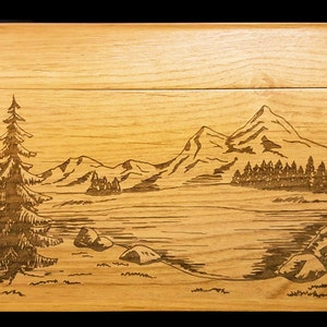 Bosachtige, aangepaste receptendoos, gepersonaliseerde receptendoos, houten receptendoos, gegraveerde receptendoos, bergen, decor noordwesten