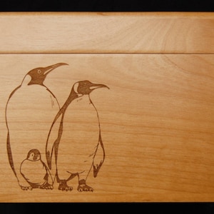 Penguins, Custom, Personalized, Recipe Box, Wood Recipe Box, Engraved Recipe Box