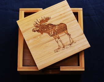 Moose, Coaster, Drink Coasters, Wood Coaster, Gifts for Hunters, Cabin