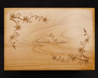 Gift for Cook, Recipe Box, Engraved Recipe Box, Sunflower, Recipe Box, Wood Recipe Box, Engraved Recipe Box, Recipe Box and Cards