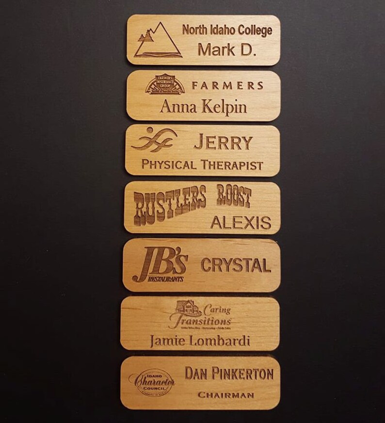 Custom Wood Name Badge Personalized Name Tag Wood Name Tag Etsy