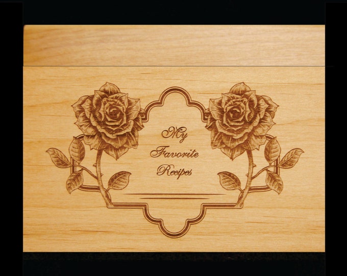 Personalized Rose Wood Recipe Box Gift for Her