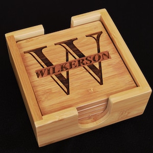 Initial Coaster Sets, Family Name Coaster Set, Personalized Coasters , Custom Coaster Sets,  Engraved Coasters, Wedding Gift