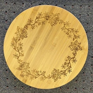 Rose Design Lazy Susan, Bamboo Wood Lazy Susan, Housewarming Gift, Wedding Present, Gift for Home