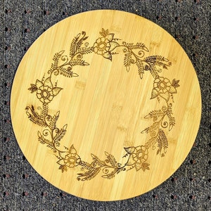 Flower Lazy Susan, Bamboo Wood Lazy Susan, Housewarming Gift, Wedding Present, Gift for Home