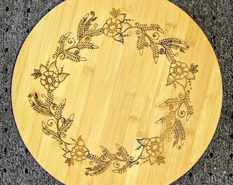 Flower Lazy Susan, Bamboo Wood Lazy Susan, Housewarming Gift, Wedding Present, Gift for Home