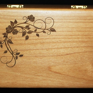 Recipe Box and Cards, Wood Recipe Box, Personalized Recipe Box, Custom Recipe Box, Engraved Recipe Box, Roses,