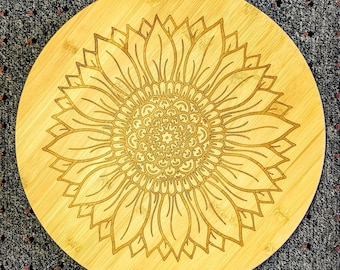Sunflower Lazy Susan, Bamboo Wood Lazy Susan, Housewarming Gift, Wedding Present, Gift for Home