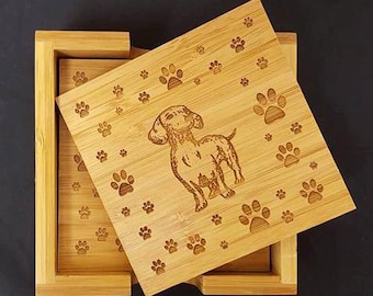 Dachshund Coaster Gift Set, Paw Print, Coasters, Wood Coasters, Bamboo Coasters, Drink Coasters, Dachshund Gift