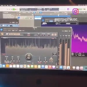 May include: A computer screen displaying audio editing software. The interface shows a waveform, equalizer, and other audio processing tools. The Instagram handle @BESTGHOSTMUSIC_ is visible.