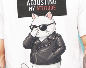 Adjusting My Attitude Cat T-Shirt | Funny Introvert Tee | Sarcastic Cat Lover Gift | Humor Graphic Shirt