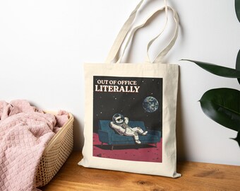 Out Of Office Literally Tote Bag | Astronaut Cat Canvas Bag | Funny Remote Work Tote | Cat Lover Gift | Bad Meow Co