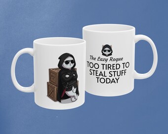 Mug Voleur Paresseux | Trop paresseux pour voler aujourd'hui | Mug humoristique Donjons et Dragons | Cadeau pour jeu de rôle sur table | Mug Chat