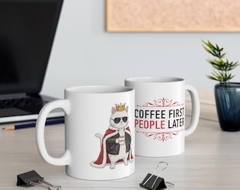 Coffee First People Later Cat Mug | Funny Cat Lover Gift | Sarcastic Coffee Mug | Introvert Gift | Cat Mom Cat Dad
