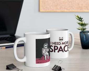 I Need More Space Mug | Astronaut Cat Coffee Mug | Funny Space Ceramic Mug | Introvert Cat Lover Gift | Bad Meow Co