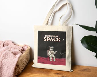 I Need More Space Tote Bag | Astronaut Cat Canvas Bag | Funny Cat Lover Tote | Reusable Bag Gift | Bad Meow Co