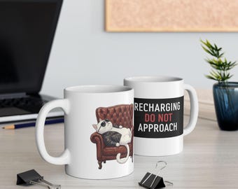 Recharging Do Not Approach Cat Mug | Funny Introvert Gift | Sarcastic Coffee Mug | Cat Lover Gift | Antisocial Mug
