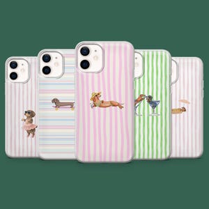 Capa para celular com estampa de Dachshund, listras, animal fofo, para iPhone 17, 17 Pro, 16, 15, 14, 13, 12, Samsung S26, S25, S24, S23, S22, A56, Pixel 10A, 10, 9.