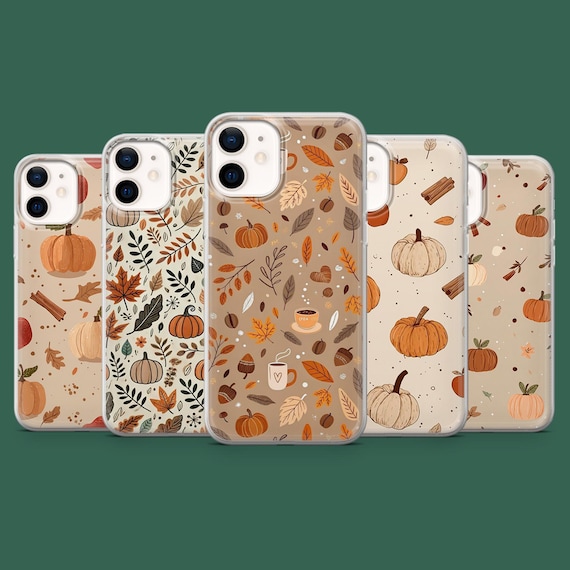 Autumn Phone Case Fall Leaves Pumpkin Cover for iPhone 18 Pro, 17, 16, 15, 14, 13, 12, Samsung S26, S25, S24, A57, A17, Pixel 11, 10, 9A, 8A