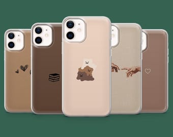 Brown Phone Case Beige Minimalistic Cover for 17, 17Pro, 16, 15, 14, 13, 12, Samsung S26, S25, S24, S23, S22, A56, Pixel 10A, 10Pro, 9A