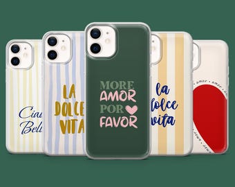 Italian Quotes Phone Case Italy Saying Vibes Cover for 17, 17Pro, 16, 15, 14, 13, 12, Samsung S26, S25, S24, S23, S22, A56, Pixel 10A, 10, 9