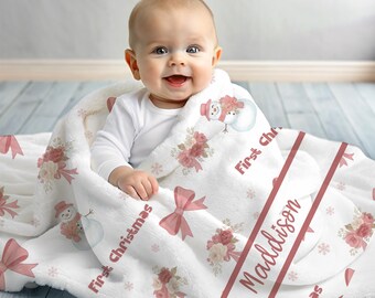 Babys First Christmas Gift, Personalized Baby Blanket, Watercolor Name Blanket, Custom Blanket, Newborn Christmas, Personalized Holiday
