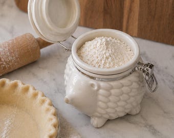 Vintage Style Hedgehog Canister/Ceramic Animal Storage Jar/Farmhouse Bathroom Decor/Cute Countertop Decor/Kids Storage/Baby Shower Gift