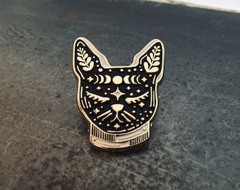 MYSTIC CAT enamel pin | Badge | Brooch | Lapel Pin | Black & Gold