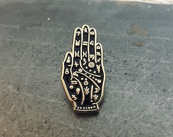 HAND | PALMISTRY | HAMSA enamel pin | Badge | Brooch | Lapel Pin | Black & Gold