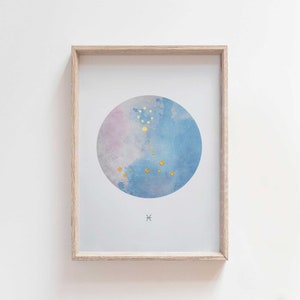 Pisces | Gold Leaf | Constellation Art | Star Sign Print | Horoscope Print | Zodiac Art | Birth Sign | Astrology Wall Art | Bedroom Wall Art