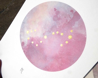 Scorpio Zodiac Art Print | Gold Leaf Constellation, Astrology Wall Decor