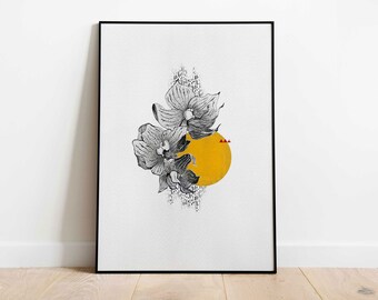 ORCHIDEEN | Fine Art Giclée-Druck | Bleistift Zeichnung | Sonne Print | DIN A3 | A4