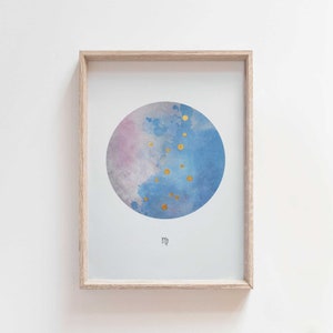Maagd | Bladgoud | Sterrenbeeldkunst | Sterrenbeeldafdruk | Horoscoopafdruk | Dierenriemkunst | Geboortebord | Astrologiekunst aan de muur | Muurkunst slaapkamer