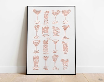 COCKTAIL RECIPES | Fine Art Giclée Print | Cocktail guide | Kitchen Art | A3 | A4