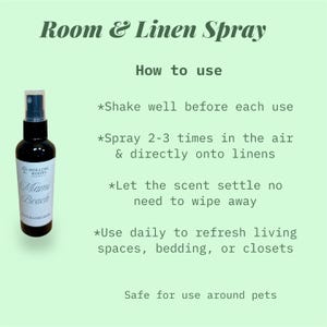 May include: A dark glass bottle of "Miami Beach" room and linen spray. The label includes the Hollow Roots logo. Instructions for use are listed, including shaking before use and spraying in the air and on linens.