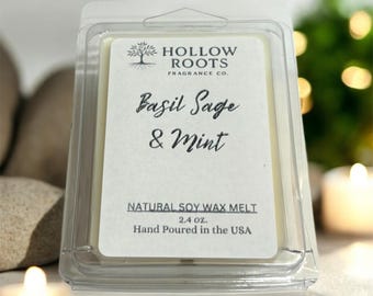 Basil, Sage, and Mint Wax Melts | Fresh Herbal Spa Scent | Clean Green Home Fragrance