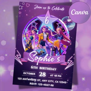KPOP Demon Hunters Birthday Invitation, EDITABLE K Pop Birthday Invitation, K Pop Warriors Invitation, Printable Anime Bday Party Invite