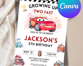 Lightning McQueen Birthday Invitation, Cars Theme Party Invite (Digital Download)