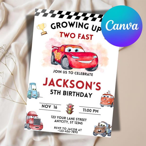 Invitation rayo mcqueen - Etsy México